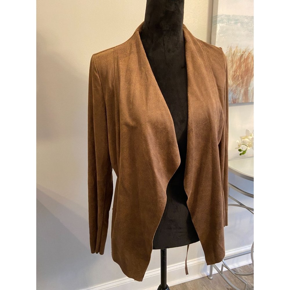 Elan Women's Brown Open Front fall holiday cozy Jacket Sz Med